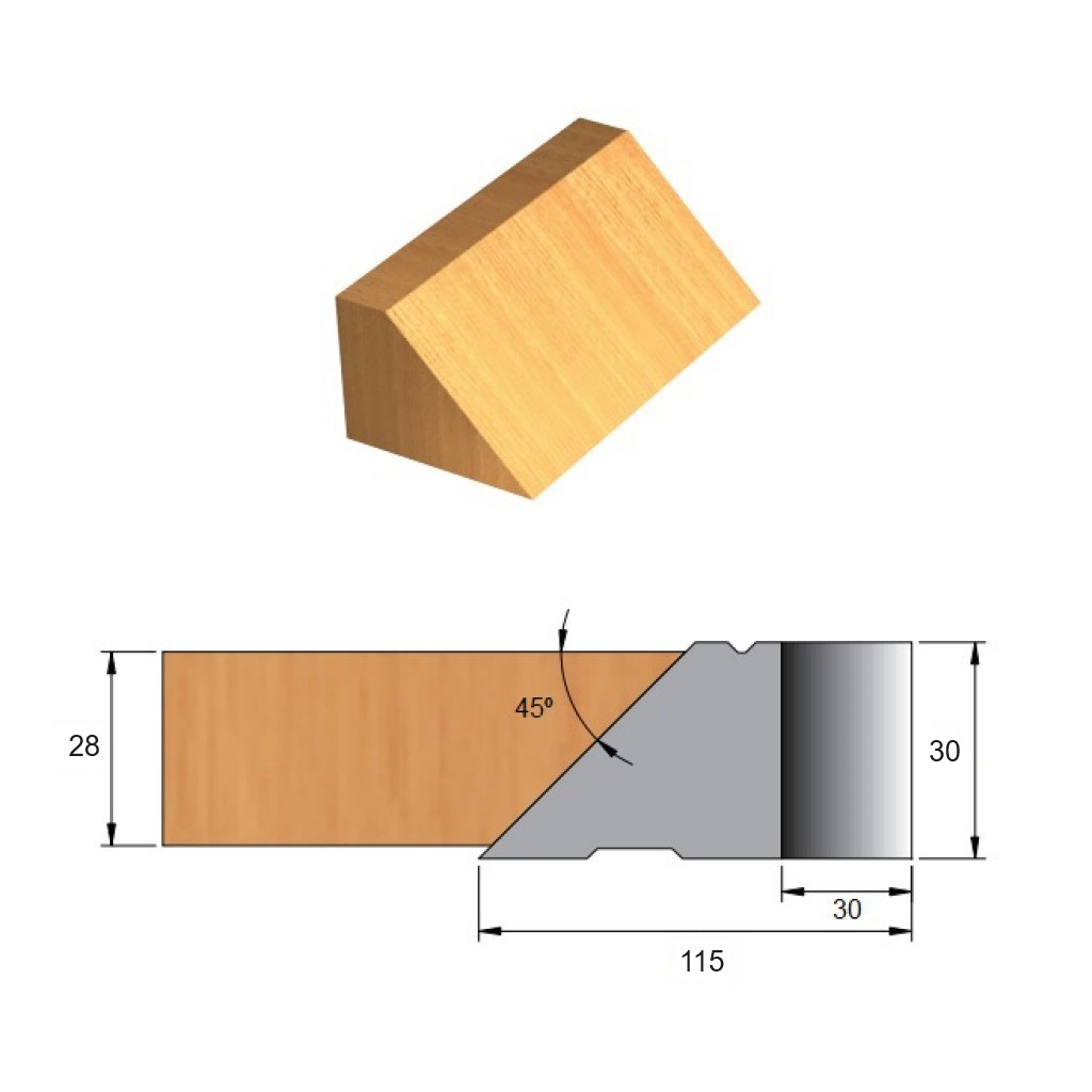 Fresa para Meia-Esquadria 45º de Aço Ø115 x 30 x 30 - 5 Dentes - Cód. 2530.04